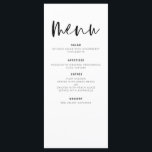 Menu Réception De Mariage Moderne Élégante Minimaliste<br><div class="desc">Présentant notre menu minimaliste Mariage moderne noir et blanc, un ajout raffiné et élégant à votre paysage de table mariage qui équilibre parfaitement design contemporain avec sophistication intemporelle. Conçus avec précision et un oeil pour une esthétique minimaliste, ces menus sont conçus pour élever votre expérience culinaire et laisser une impression...</div>
