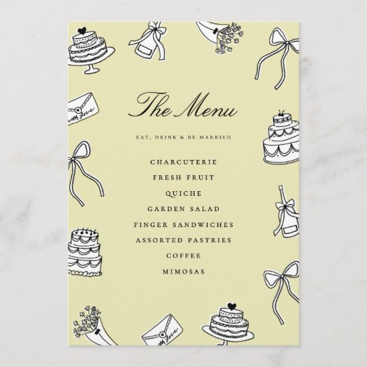 Menu Réception de mariage originale et fantaisiste avec (Devant)