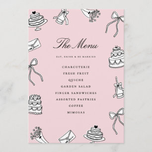Menu Réception de mariage originale mignonne dessinée à