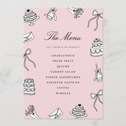 Menu Réception de mariage originale mignonne dessinée à (Devant)
