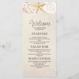Menu Réception de mariage plage coquillages sable bord