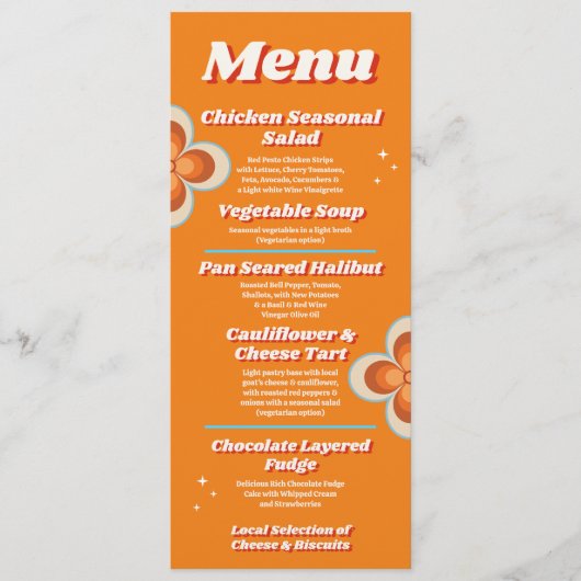 Menu Réception de mariage Retro Vintage années 197 (Devant)