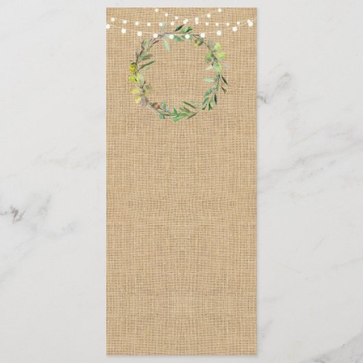 Menu Réception de Mariage Rustique Burlap Fleurs L (Dos)