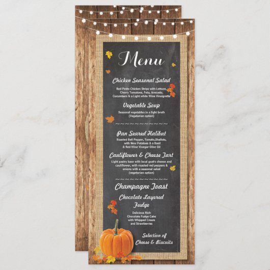 Menu Réception de Mariage Rustique Carte en Craie (Devant / Derrière)