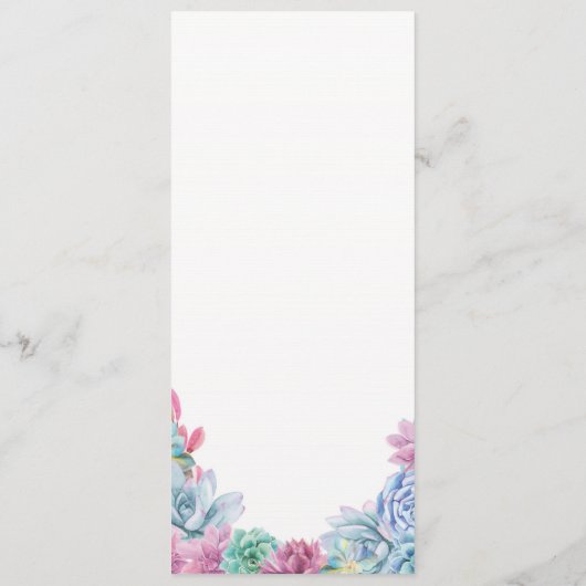 Menu Réception de Mariage Rustique Pastel Succulen (Dos)