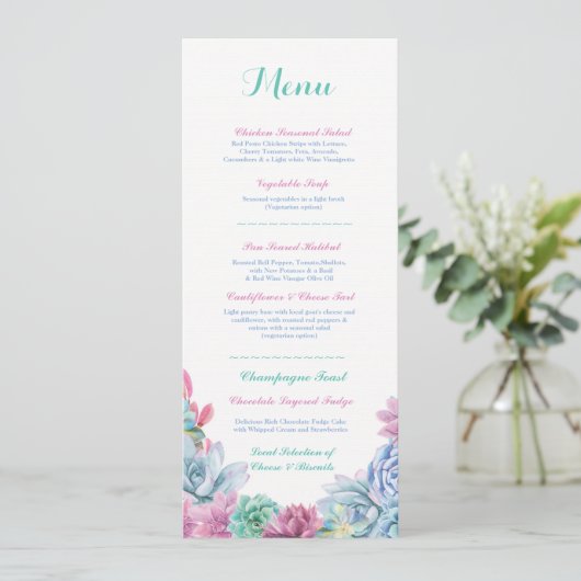Menu Réception de Mariage Rustique Pastel Succulen (Debout devant)