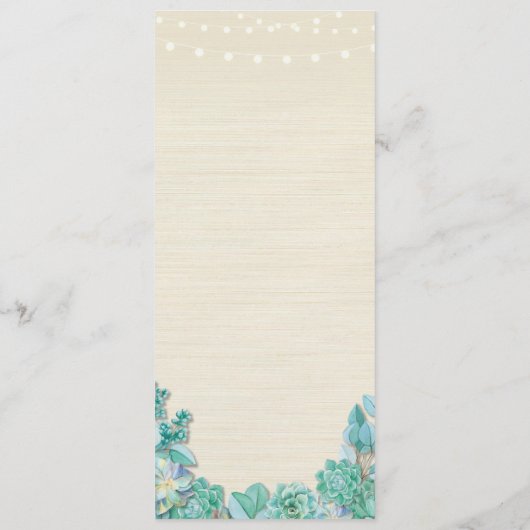 Menu Réception de Mariage Rustique Succulentes Men (Dos)