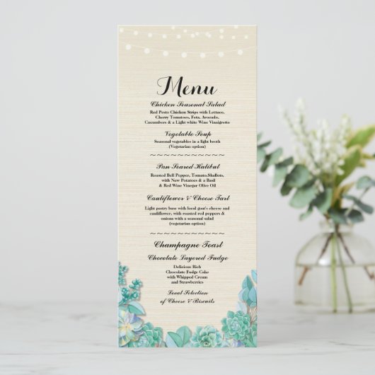 Menu Réception de Mariage Rustique Succulentes Men (Debout devant)