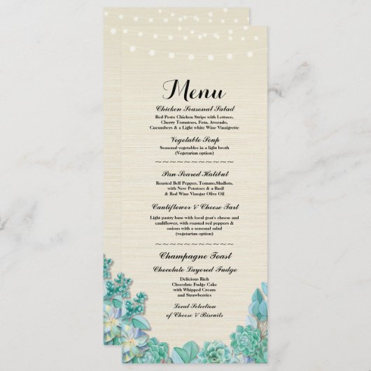 Menu Réception de Mariage Rustique Succulentes Men (Devant / Derrière)