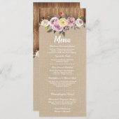 Menu Réception de Mariage Rustique Toile de Jute B (Devant / Derrière)