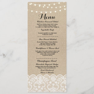 Menu Réception de Mariage Rustique Toile de Jute D