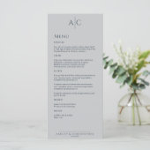 Menu Réception de mariage simple Marine & Grey Monogram (Debout devant)