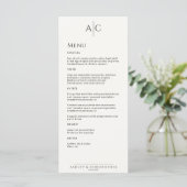 Menu Réception de mariage simple Noir & Blanc Monogramm (Debout devant)
