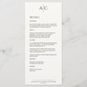 Menu Réception de mariage simple Noir & Blanc Monogramm (Devant)