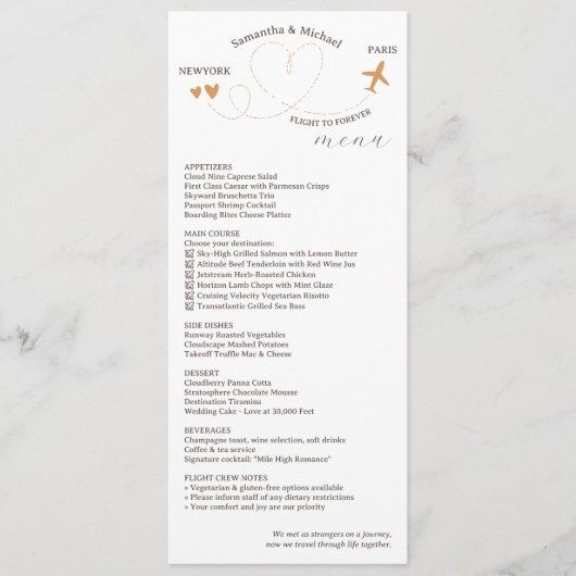 Menu Réception de mariage sur le thème du voyage Dîner (Devant)