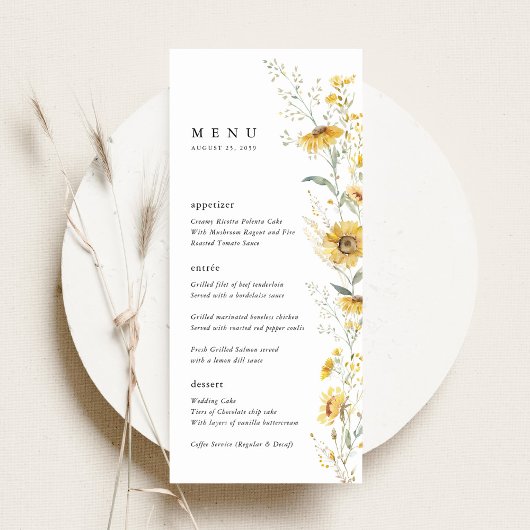 Menu Réception de mariage Tournesol Fleur sauvage jaune