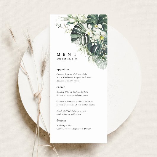 Menu Réception de mariage tropicale Monstera Vert Sauge