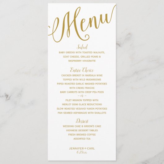 Menu Réception de mariage | Typographie moderne (or) (Devant)
