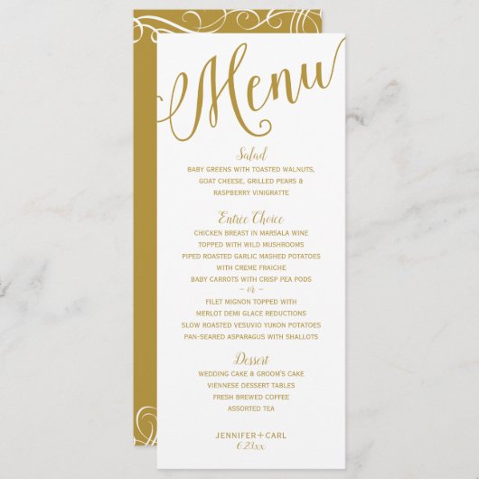 Menu Réception de mariage | Typographie moderne (or) (Devant / Derrière)