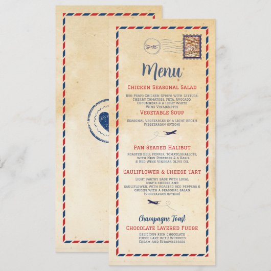 Menu Réception de Mariage Voyage Carte Postale (Devant / Derrière)