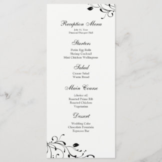 Menu Réception florale noir et blanc