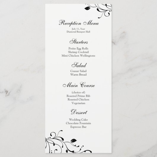 Menu Réception florale noir et blanc (Devant)