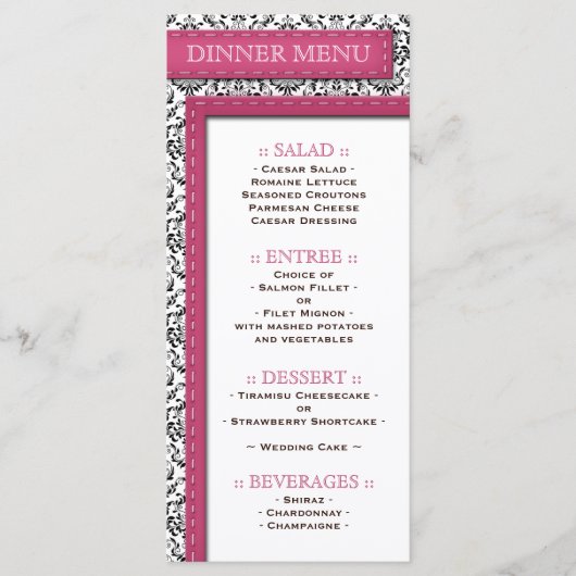 Menu Réception Mariage damassé avec pointes roses (Devant)