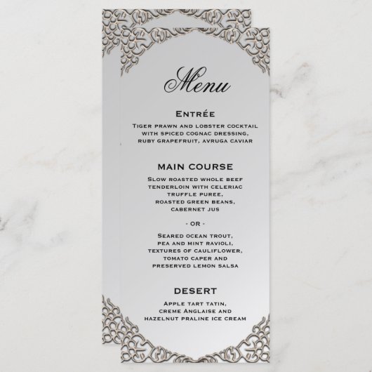 Menu Réception Mariage de mariage décorative Luxe Argen (Devant / Derrière)