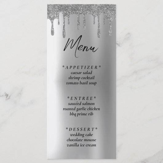 Menu Réception mariage Parties scintillant argent (Devant)