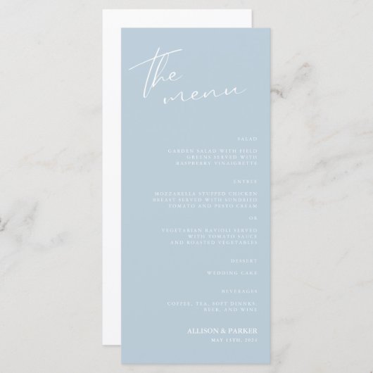 Menu Réception Mariage Script Minimaliste (Devant / Derrière)