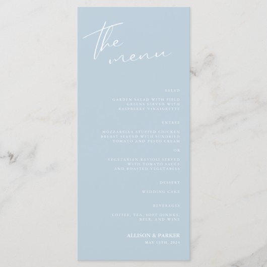 Menu Réception Mariage Script Minimaliste (Devant)