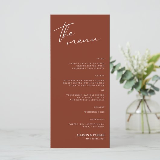 Menu Réception Mariage Script Minimaliste (Debout devant)
