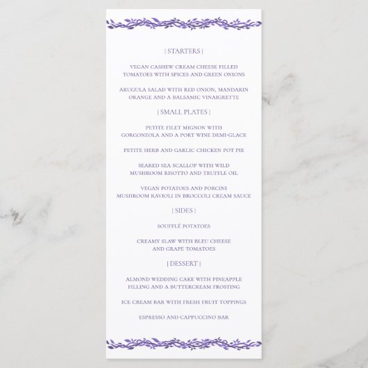 Menu Réception mariage violet Woodsy Ultra Violet (Devant)