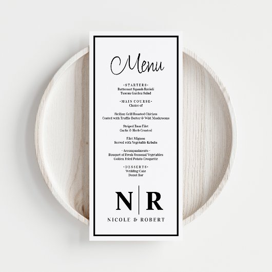 Menu Réception Monogramme mariage Ou Dîner Fiançailles