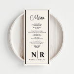Menu Réception Monogramme mariage Ou Dîner Fiançailles<br><div class="desc">Nos menus "Off White" et "Black" Mariage Monogram Réception ou dîner Fiançailles, un mélange d'élégance intemporelle et de charme personnalisé, parfait pour toutes les occasions spéciales. Conçus avec un décor blanc cassé et des accents noirs frappants, ces menus ajoutent une touche d'élégance raffinée à votre événement, que ce soit une...</div>