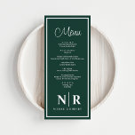 Menu Réception Monogramme mariage Ou Dîner Fiançailles<br><div class="desc">Découvrez notre accueil Monogram Emerald Green et White Mariage ou nos menus Dîner Fiançailles, le mélange parfait d'élégance et de personnalisation pour votre événement spécial. Ces menus sont méticuleusement conçus pour ajouter une touche de sophistication à toute réception de mariage, dîner de répétition ou fête de fiançailles. La combinaison éclatante...</div>