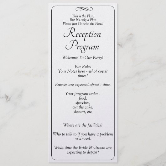 Menu Reception Program -Black White Infinity Scroll, (Devant)
