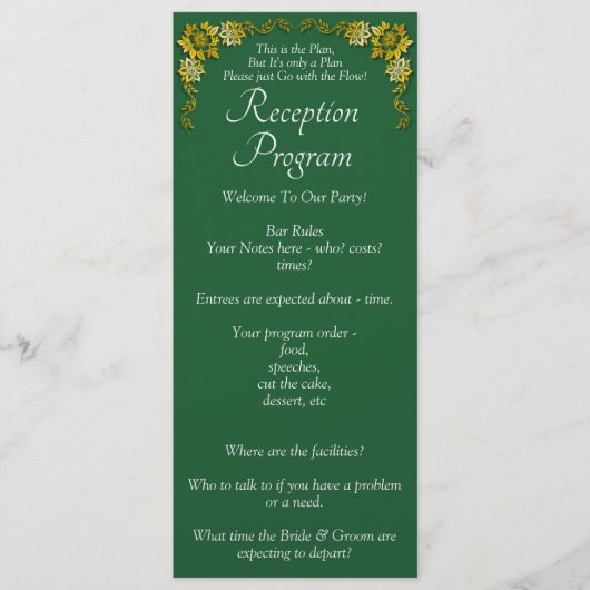 Menu Reception Program - Emerald Green & Gold Wedding (Devant)