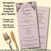 Menu Reception Program - Pink Roses & Doves Wedding