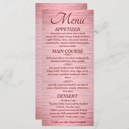 Menu Réception rose Gold Metallic Wedding (Devant / Derrière)