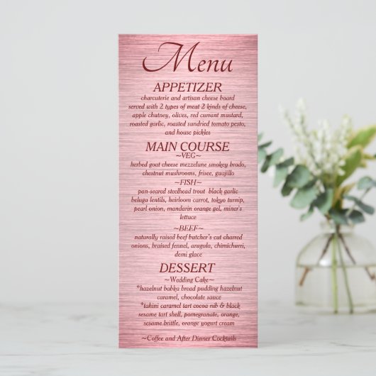 Menu Réception rose Gold Metallic Wedding (Debout devant)