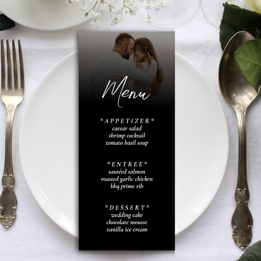 Menu Réception simple Ombre Black Photo Wedding