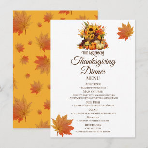 Menu Récolte Bouquet&Automne Feuilles Thanksgiving Dîne