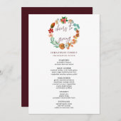 MENU RÉCOLTER AUTOMNE CITROUILLE WREATH MERCI DÎNER (Devant / Derrière)