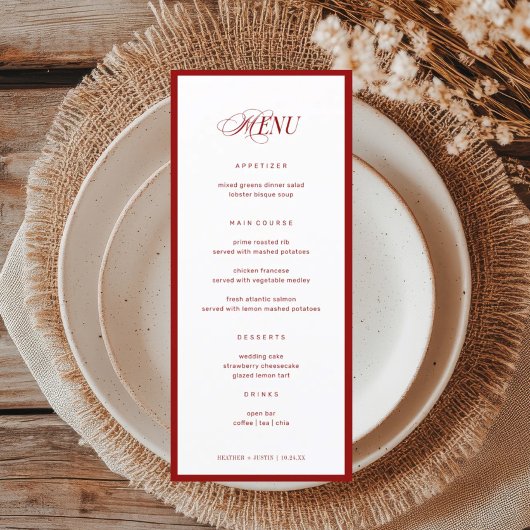 Menu Red Bon Appetit Classic Élégant Mariage fantaisie
