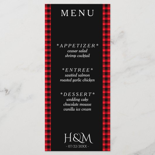 Menu Red Buffalo Plaid Diner Réception de mariage (Devant)