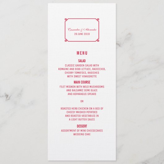 Menu Red Deco Chic Wedding (Voorkant)