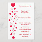 Menu Red Heart Design Valentines Day Mariage (Dos)