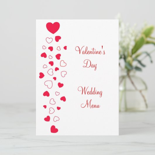 Menu Red Heart Design Valentines Day Mariage (Debout devant)