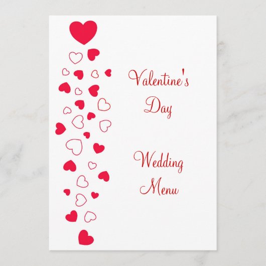 Menu Red Heart Design Valentines Day Mariage (Devant)